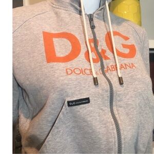 Dolce & Gabbana Light Gray and Orange Zip-Up Hoodie